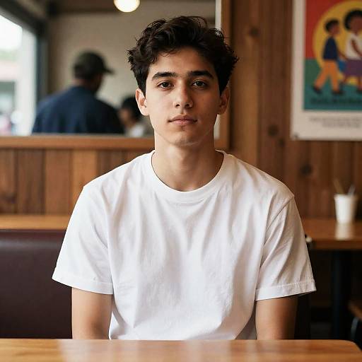 Young Man at Wooden Table Portrait