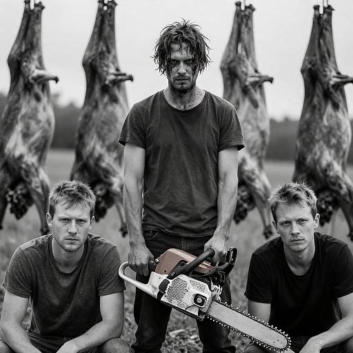 Intense Black and White Chainsaw Scene