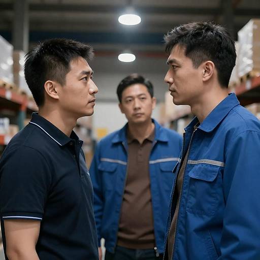 Intense Discussion Between Workers in Warehouse