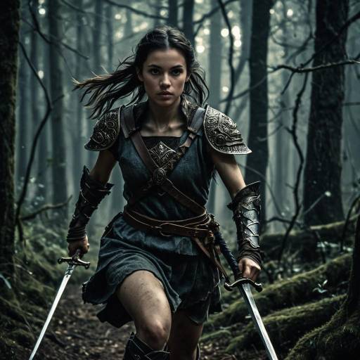 Young Warrior Princess Running in Forest