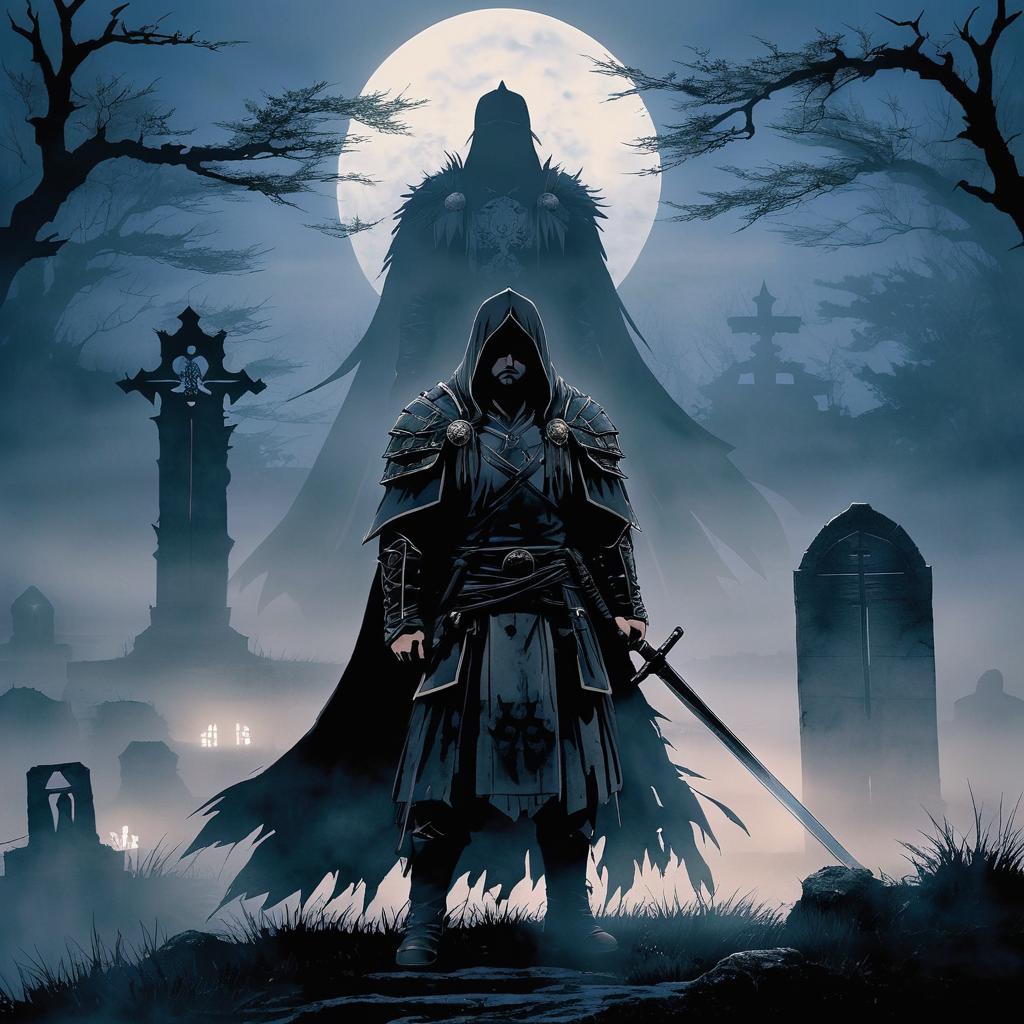 Sorrowful Haunted Warrior in Graveyard