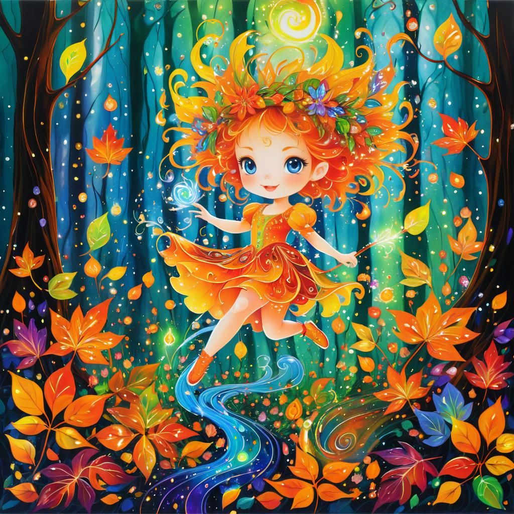 Whimsical Sprite in Autumn Forest