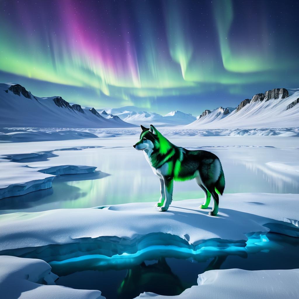 Lone Wolf Under Northern Lights Tundra