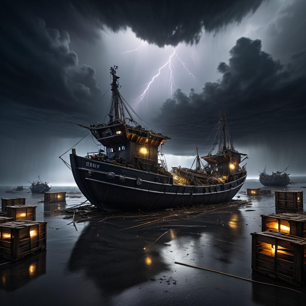 Dramatic Pygmy Vessel Under Thunderclouds