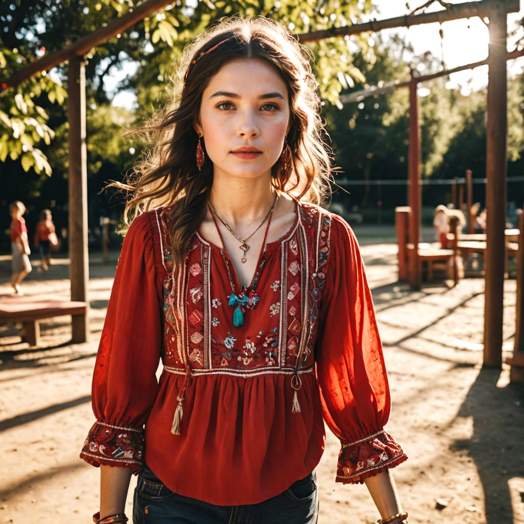 Bohemian Girl in Sunlit Playground