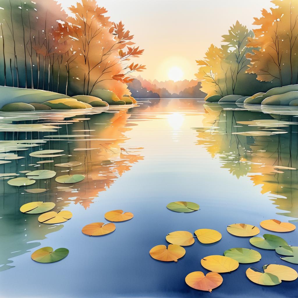 Serene Autumn Lake Sunset Illustration