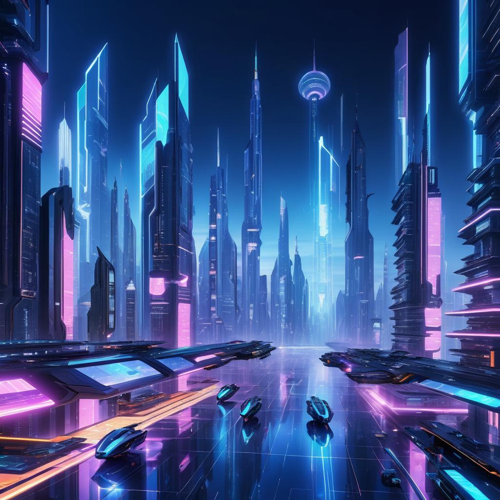 Futuristic Cyberpunk City Skyline at Dusk