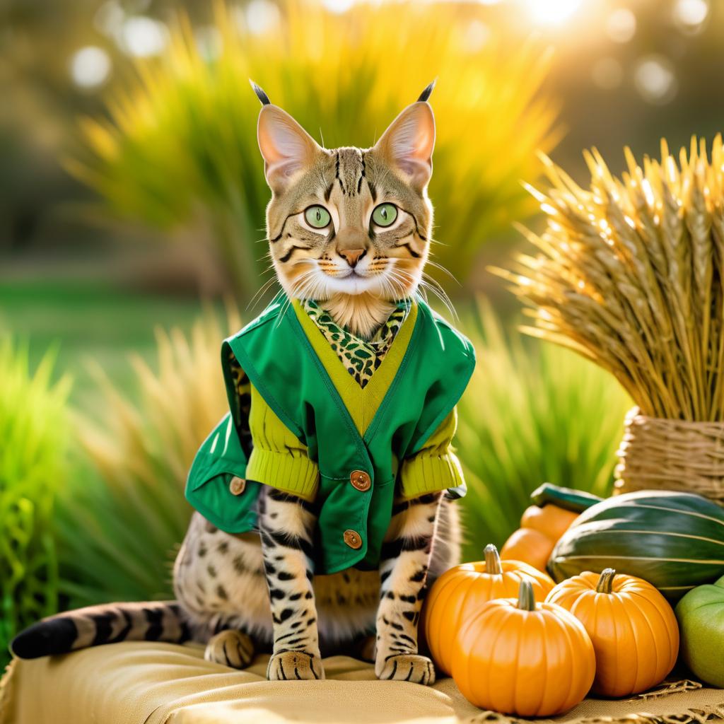 Savannah Cat in Safari Vest Portrait