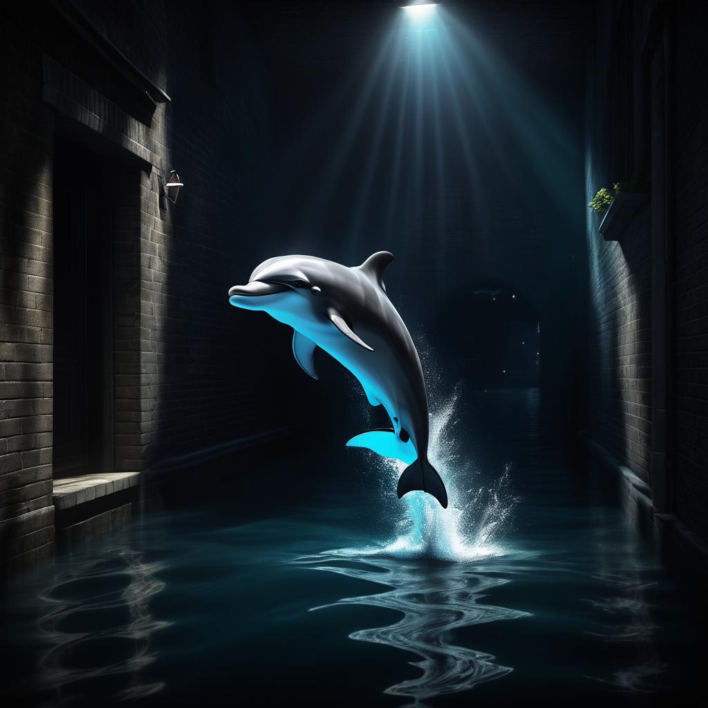 Dramatic Dolphin in Moody Alley Scene