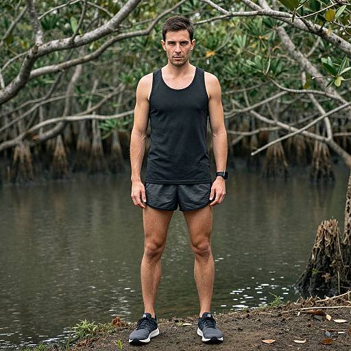 Man Jogging in Mangrove Forest