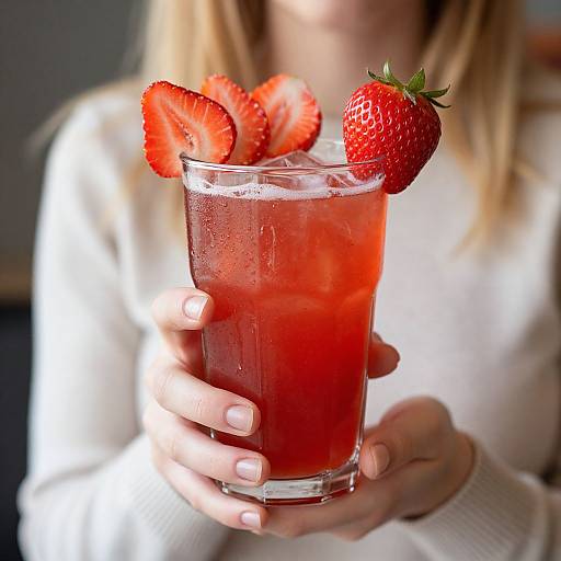 Blonde Woman with Strawberry Drink