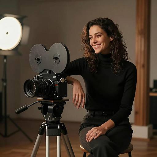 Smiling Woman in Dimly Lit Room