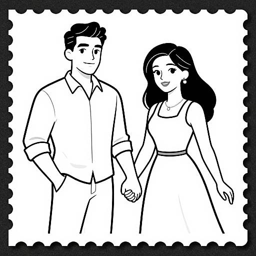 Valentine's Day Cartoon Couple Coloring