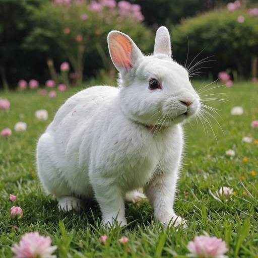 Whimsical Rabbit Among Pink Blooms