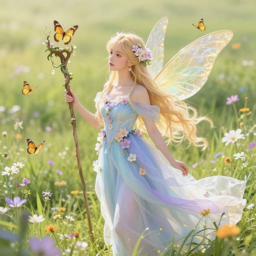 Serene Fairy in Blooming Meadow
