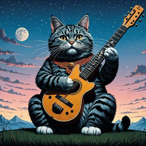 Whimsical Giant Cat Playing Sitar