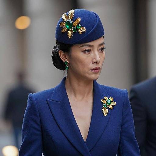 Elegant Woman in Blue with Floral Accents