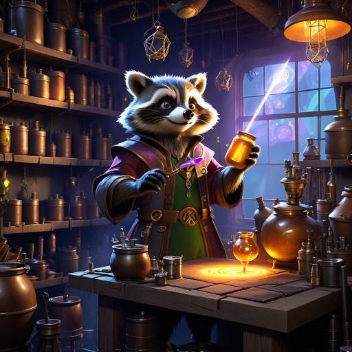 Anthropomorphic Raccoon Brewing Potion