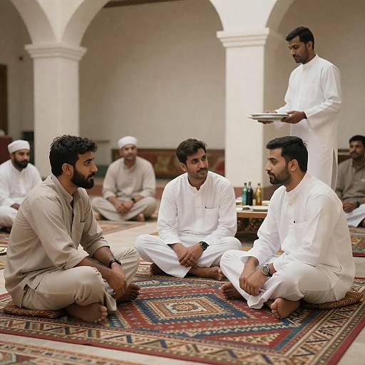 Relaxed Discussion Among Friends in Carpeted Room