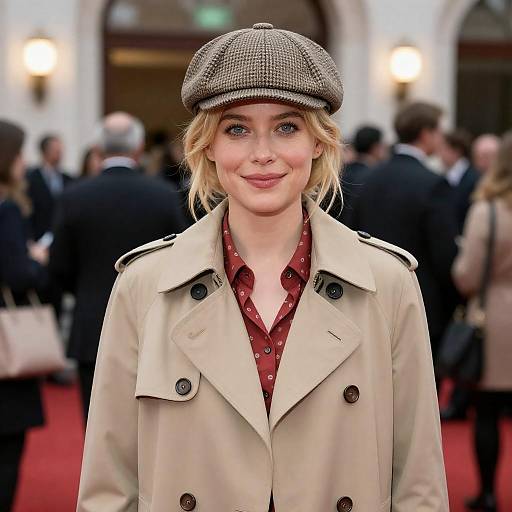 Elegant Woman in Brown Checkered Cap