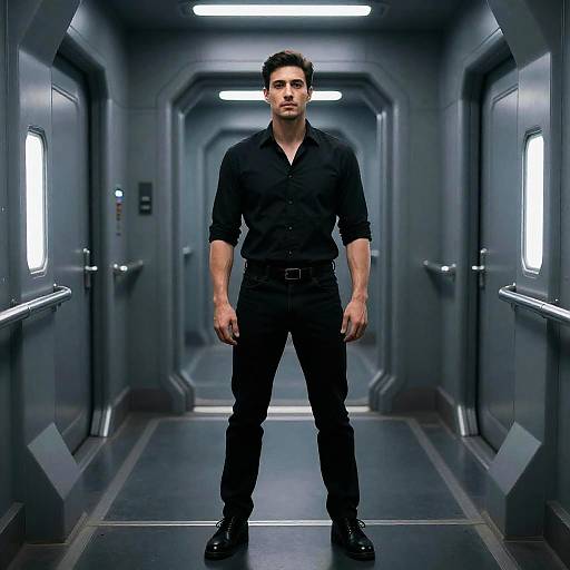 Futuristic Corridor with a Muscular Man