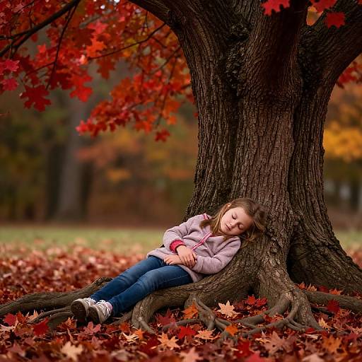 Peaceful Sleeping Girl Under Oak Tree