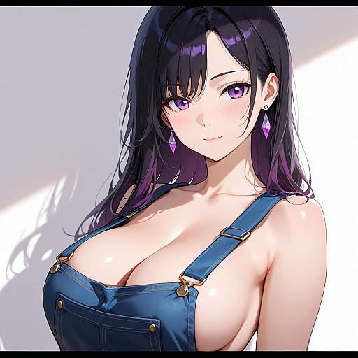 High-Key Purple-Haired Girl in Overalls