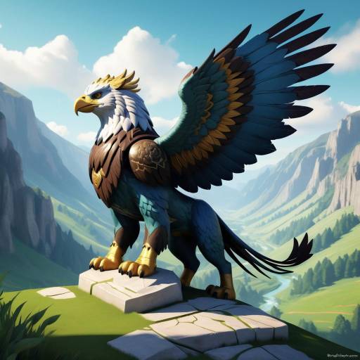 Majestic Griffin in Tranquil Valley Scene Majestic Griffin in Tranquil Valley Scene