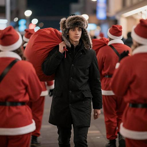 Winter Night Scene with Santa Figures