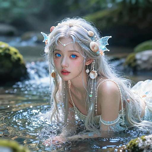 Water Goddess Emerging from Waterfall