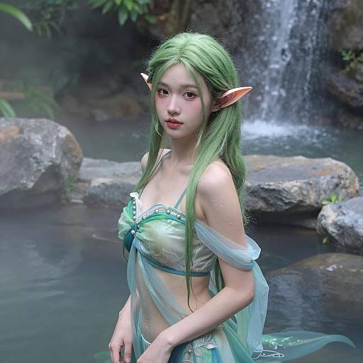 Elf Woman in Misty Hot Spring