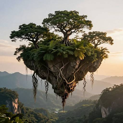 Floating Sky Islands with Majestic Trees