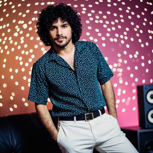 Young Man in 80s Style Outfit with Curly Hair