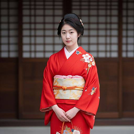 Woman in Red Kimono Traditional