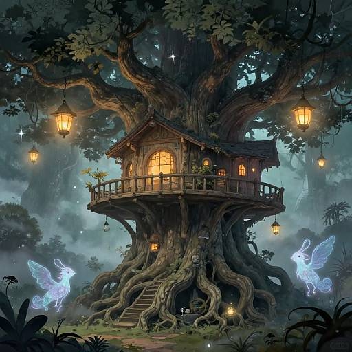 Mystical Fantasy Treehouse Illustration