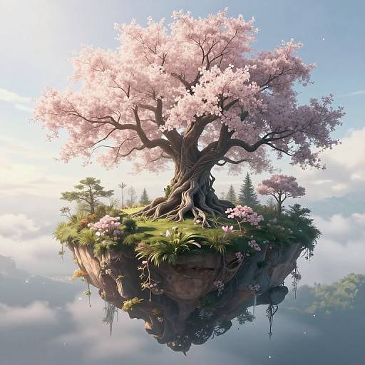 Serene Mystical Floating Forest Island