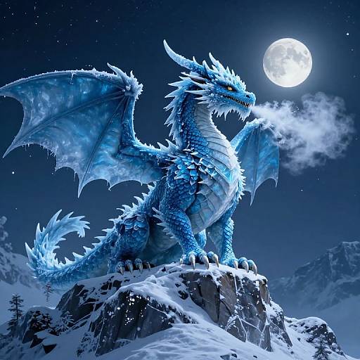 Majestic Ice Dragon on Snowy Mountain Peak