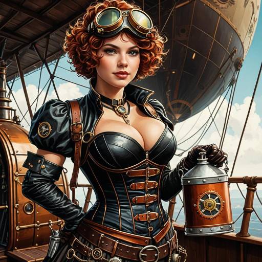 Steampunk Aviator Girl on Antique Airship Deck