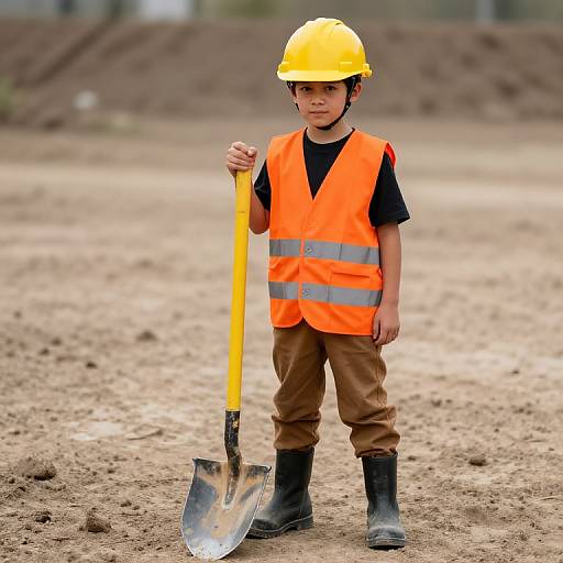 Boy in Construction Gear with Shovel