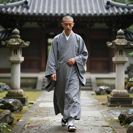 Contemplative Monk in Serene Temple Garden