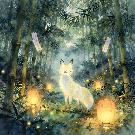 Ethereal Spirit Fox in Misty Bamboo Grove