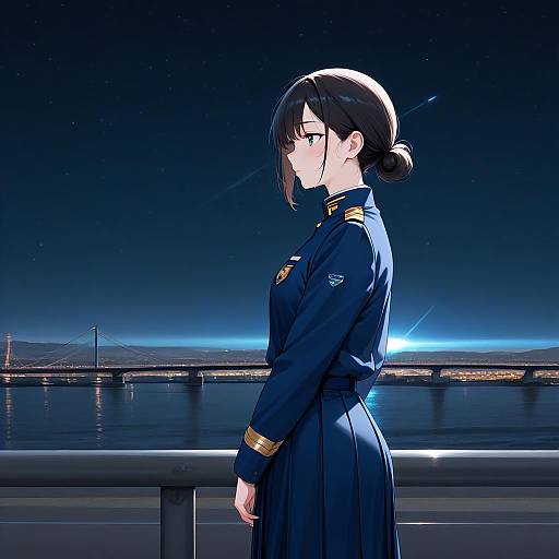 Girl in Spaceship Uniform on Bridge