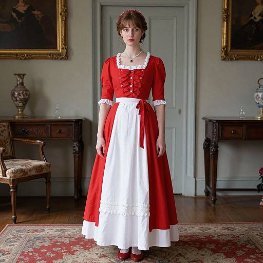 Vintage British Woman in Red Dress