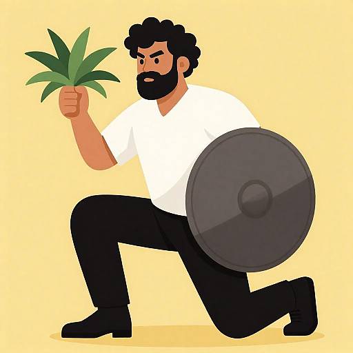 Dynamic Stylized Man with Shield and Plant