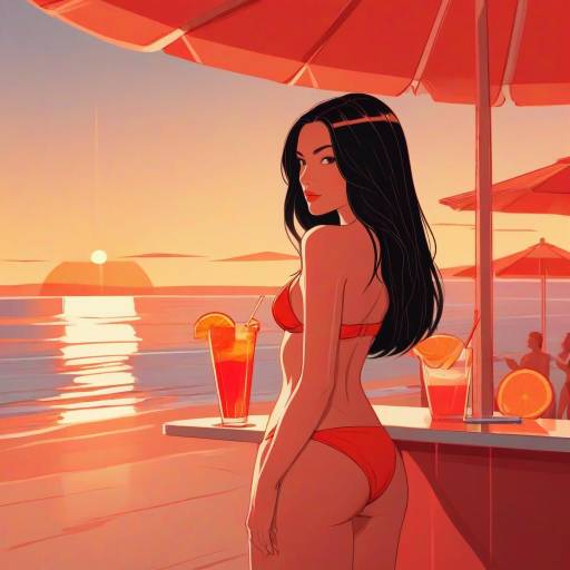 Confident Woman at Sunset Beach Scene