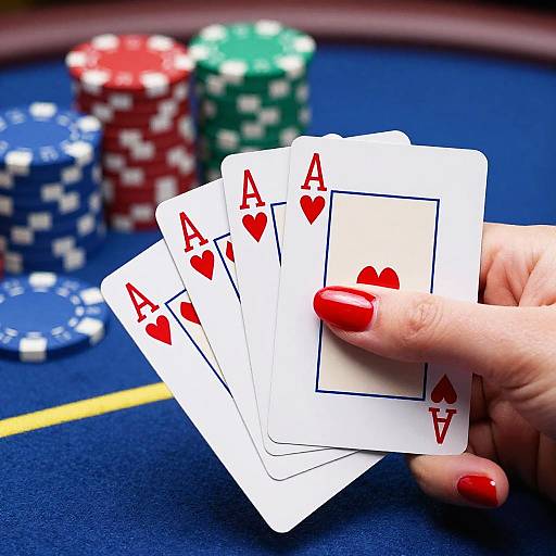 Hand Holding Three Ace of Hearts Cards