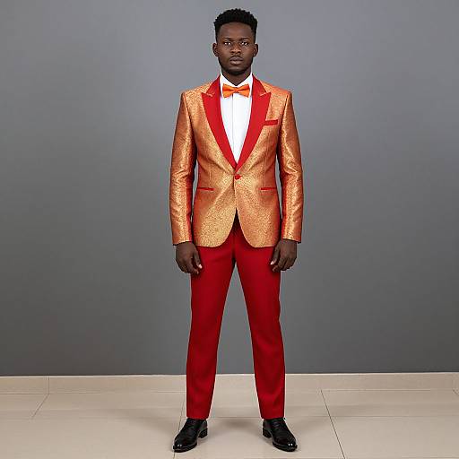Ethnic Formal Man in Red Gold Suit