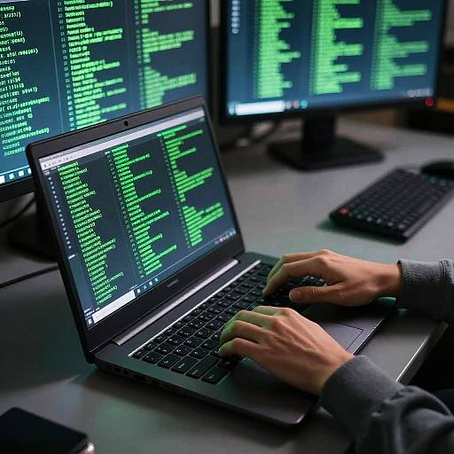 Person Typing Green Code on Laptop