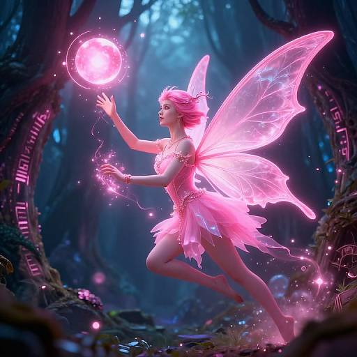 Pink Fairy Casting Glowing Spells