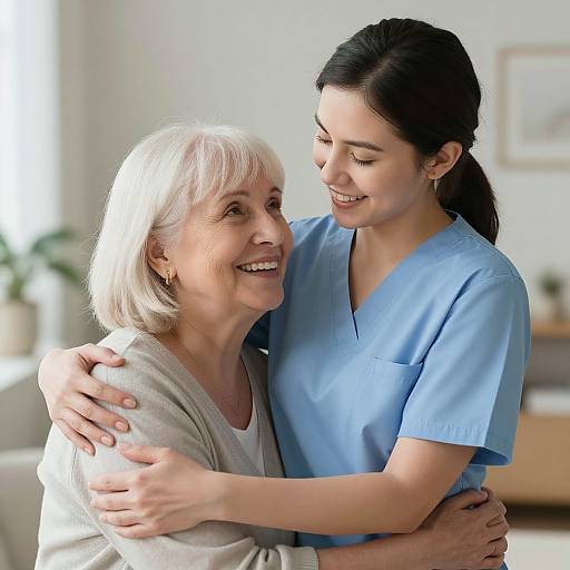 Warm Embrace Between Caregiver and Elderly